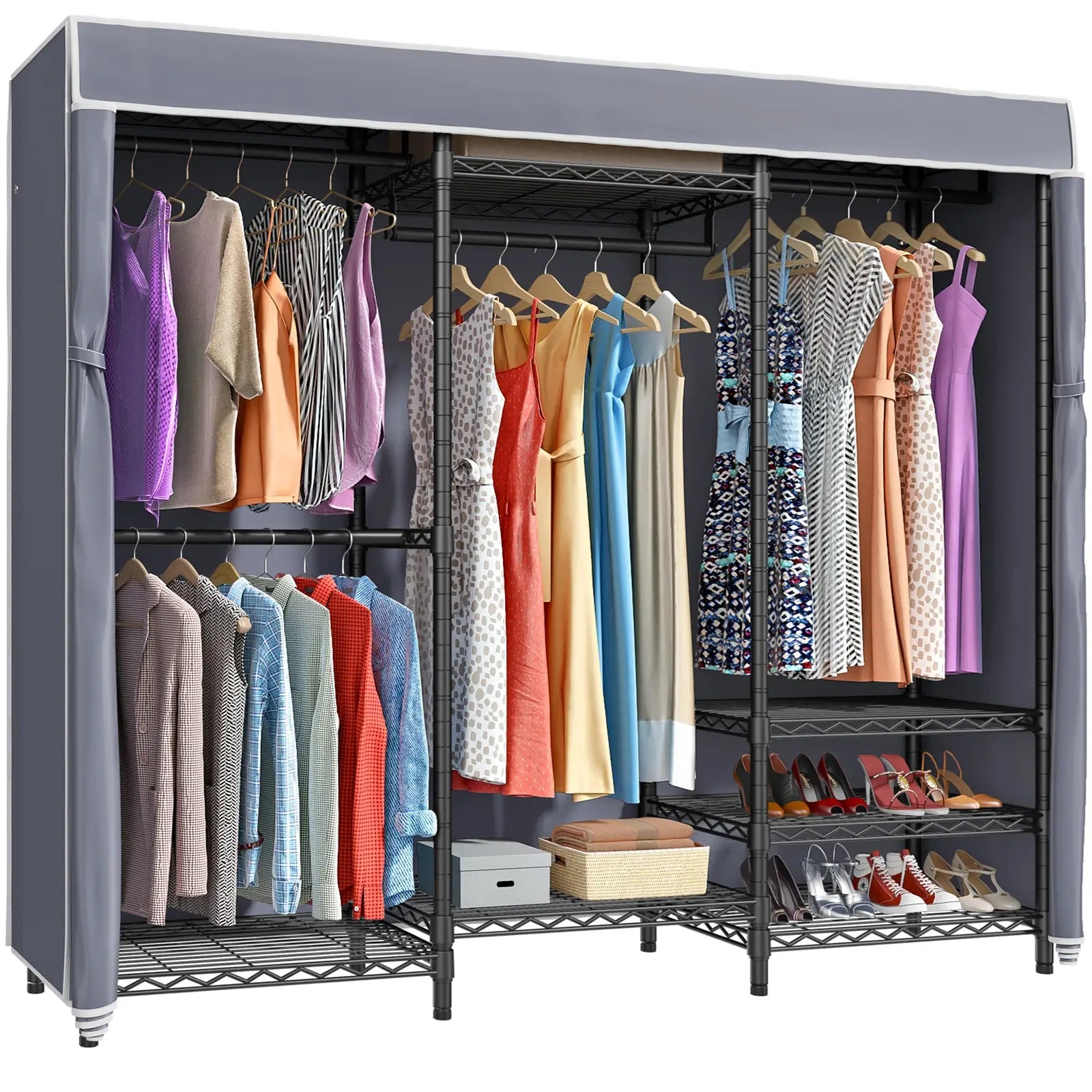 VIPEK V5C Clothes Rack, Black Rack with Gray Cover