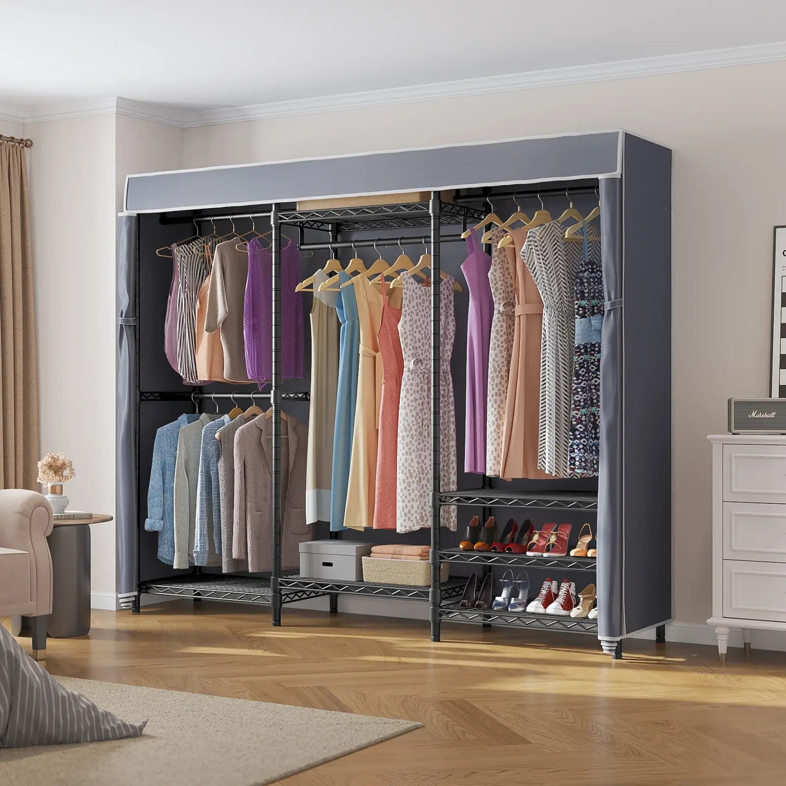 VIPEK V5C Clothes Rack, Black Rack with Gray Cover