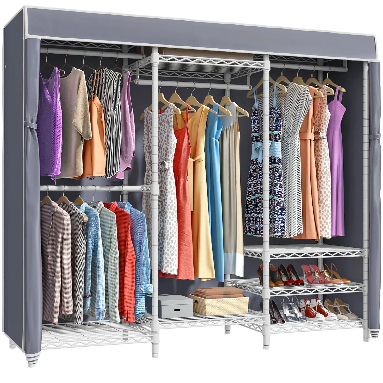 VIPEK V5C Clothes Rack, White Rack with Gray Cover