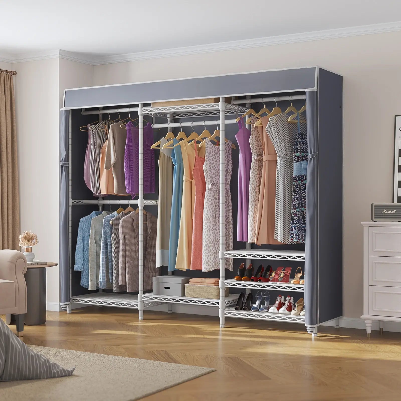 VIPEK V5C Clothes Rack, White Rack with Gray Cover