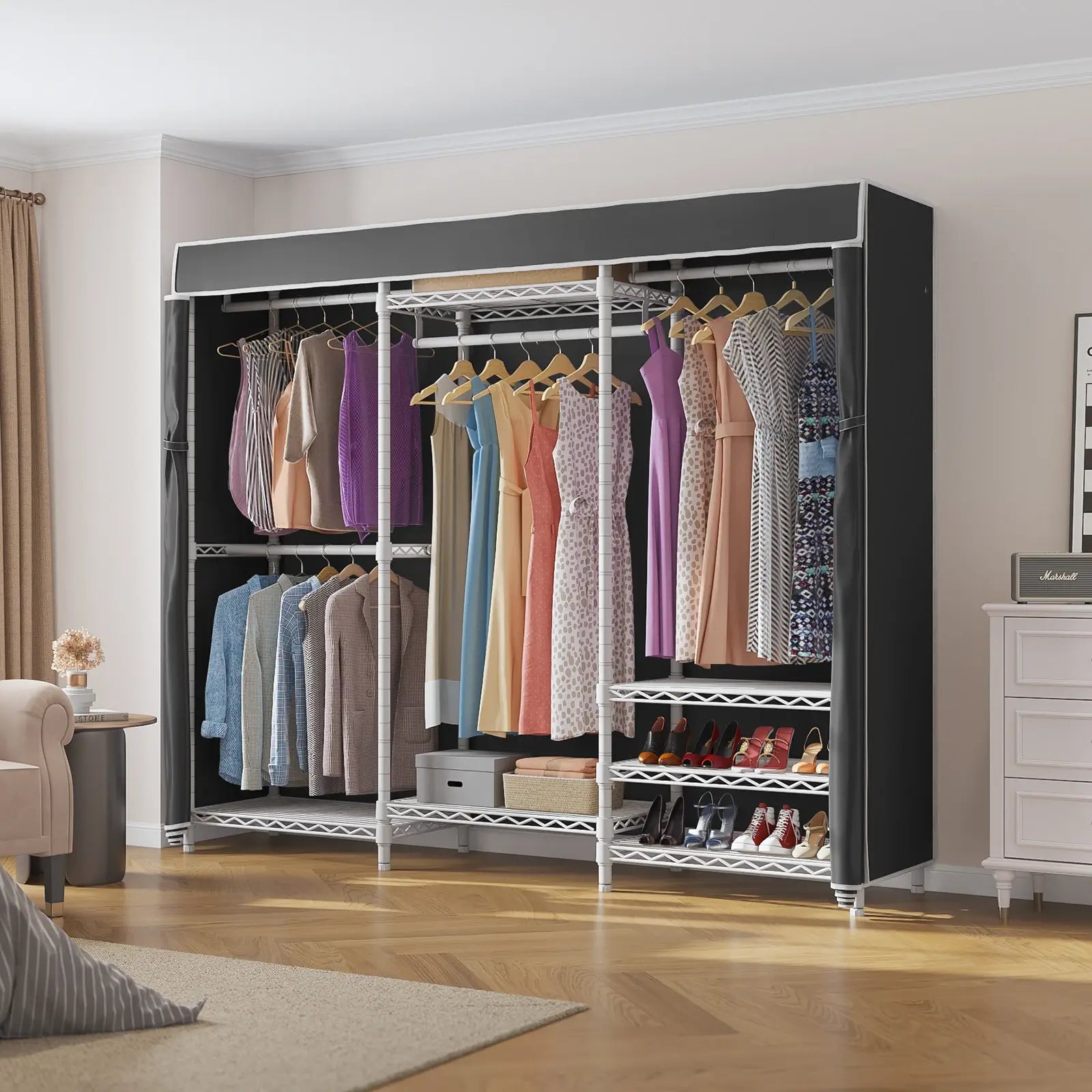 VIPEK V5C Clothes Rack, White Rack with Black Cover