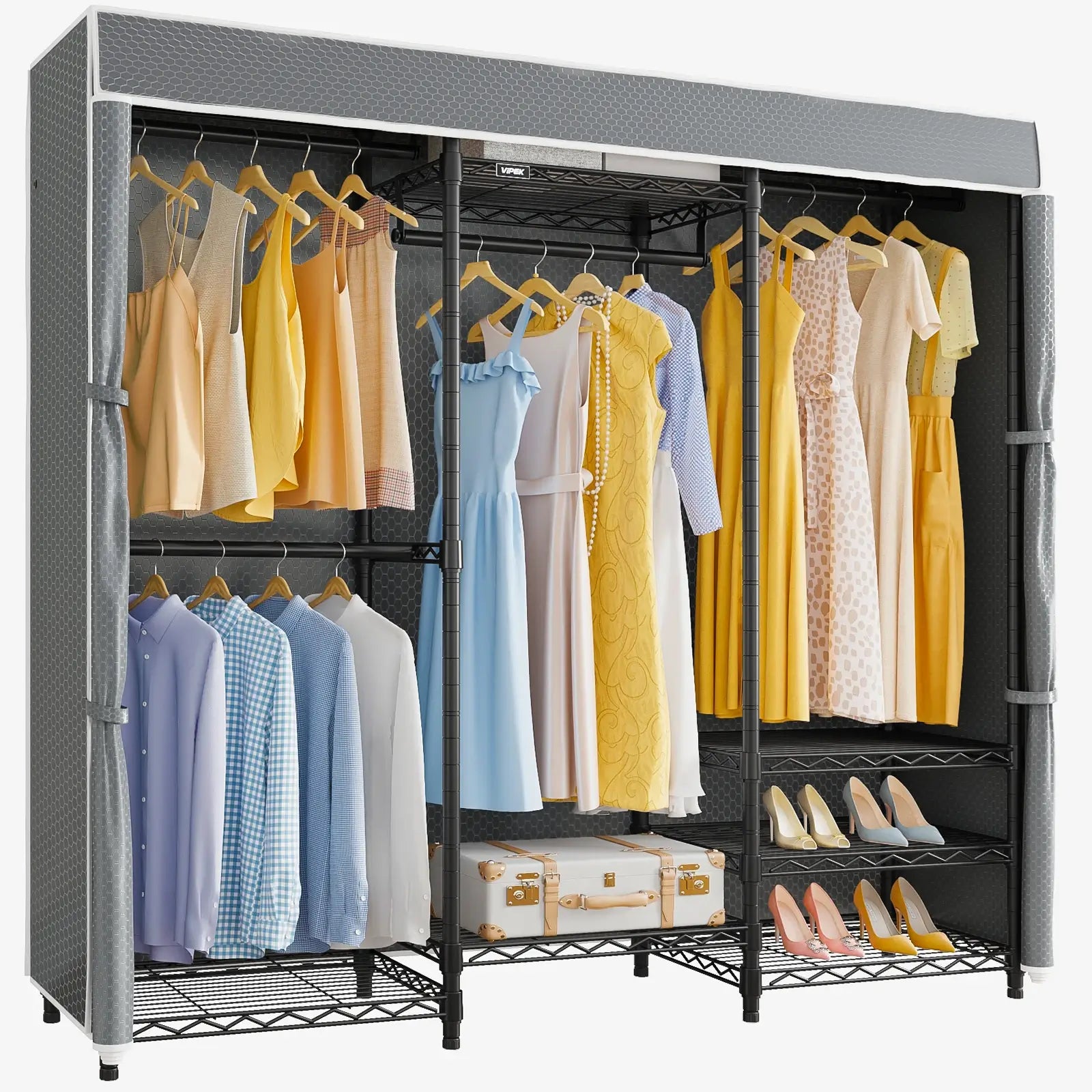 VIPEK V5C Medium Clothes Rack, Black Rack with Gray Cover