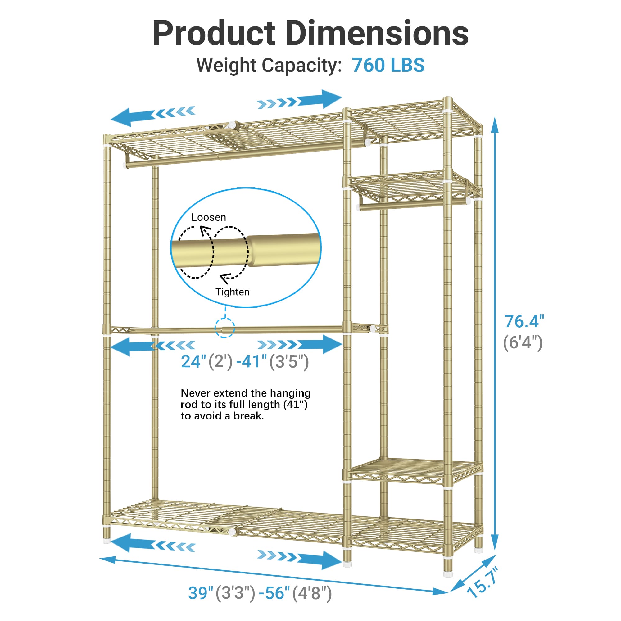 VIPEK X20 Expandable Clothes Rack - Gold