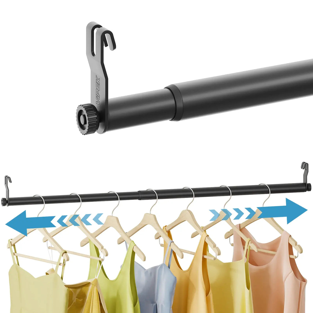 VIPEK 31.7"-53.6" Expandable Closet Rod with Hook, Black