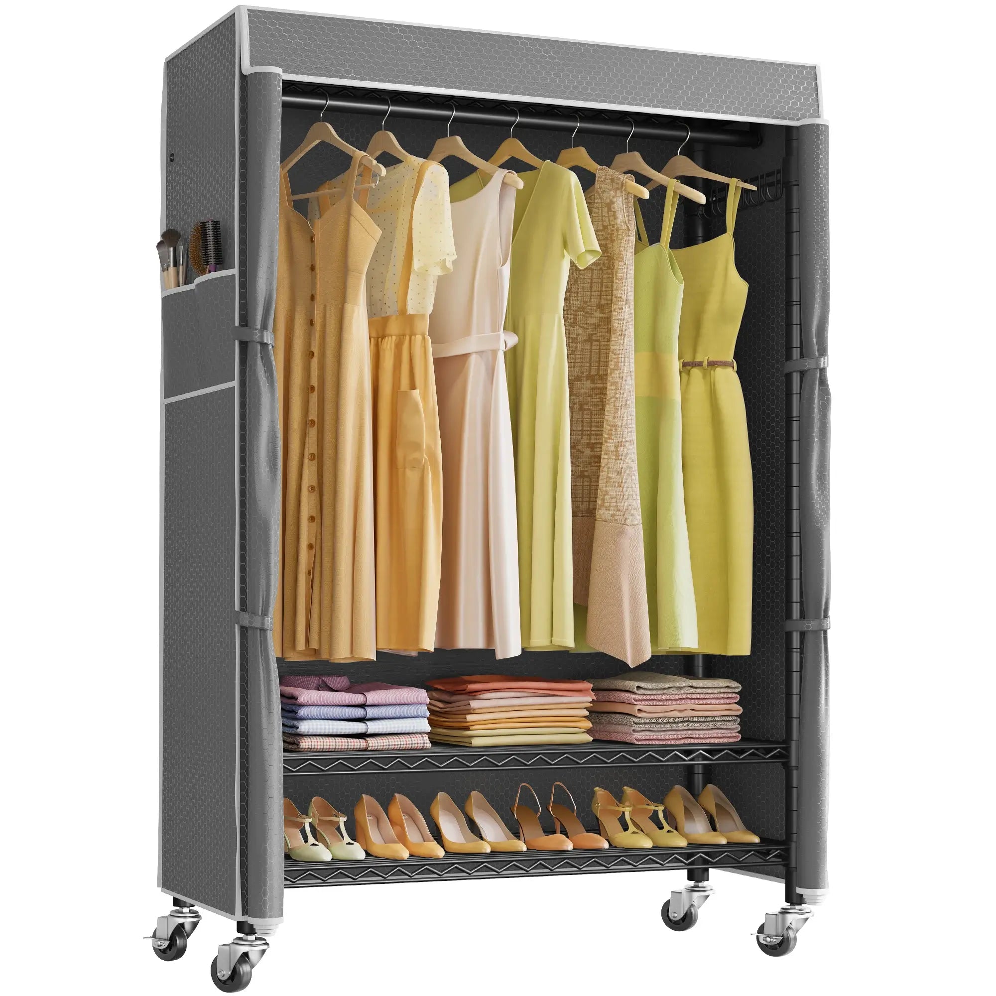 VIPEK R3C Plus Rolling Clothes Rack, Black Rack with Gray Cover