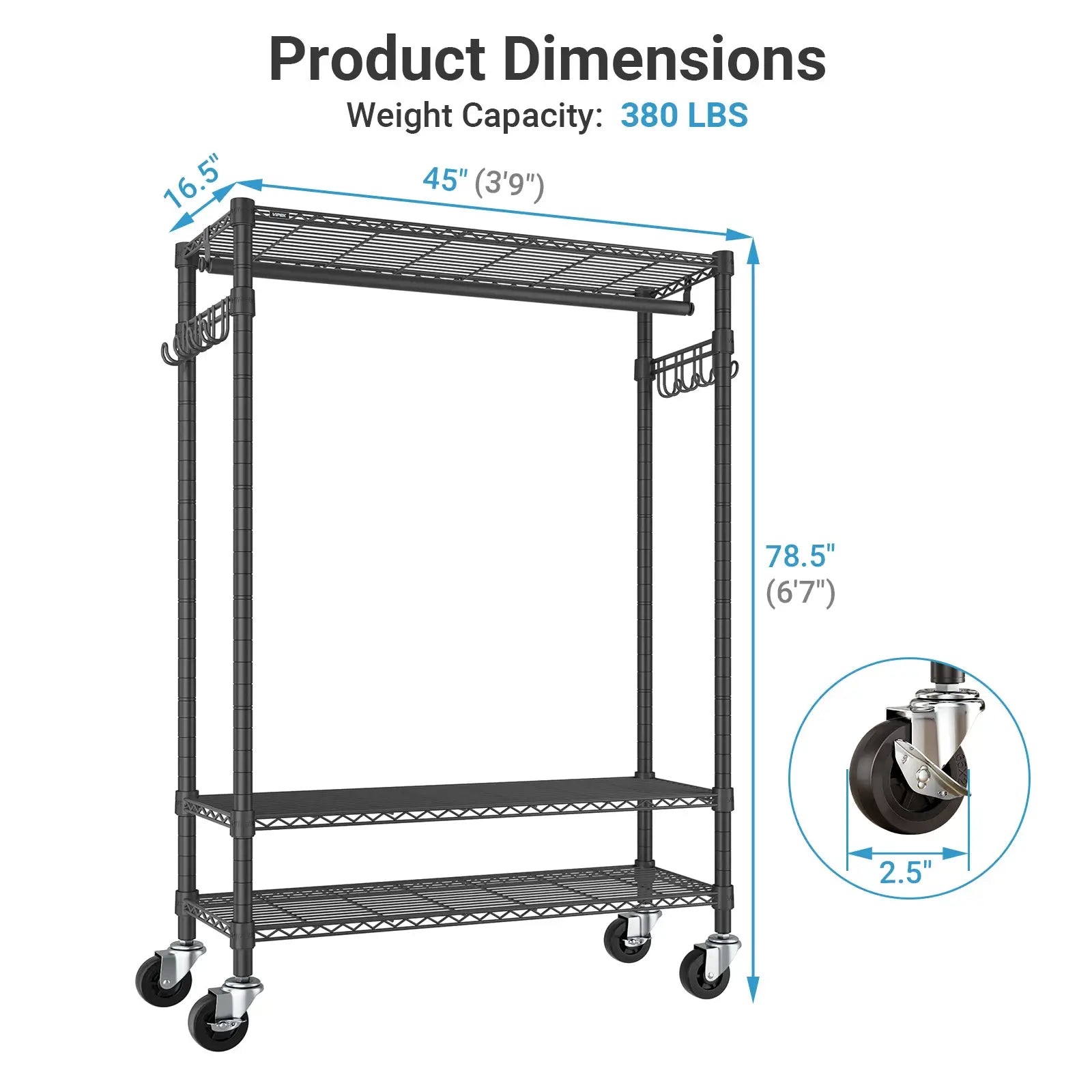 VIPEK R3C Plus Rolling Clothes Rack, Black Rack with Gray Cover