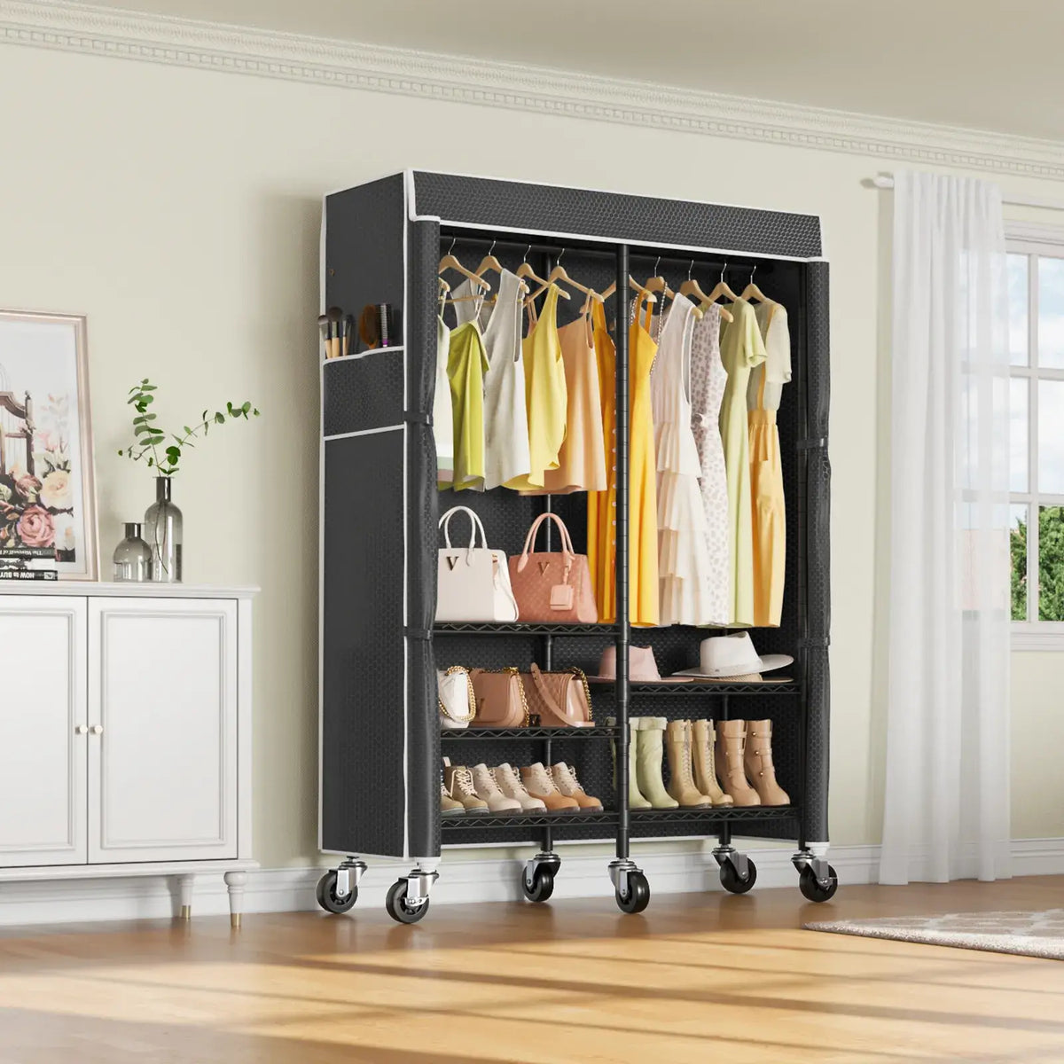 VIPEK R4C Rolling Clothes Rack, Black Rack with Black Cover