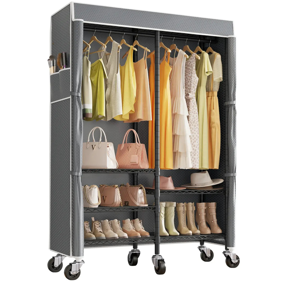 VIPEK R4C Rolling Clothes Rack, Black Rack with Gray Cover